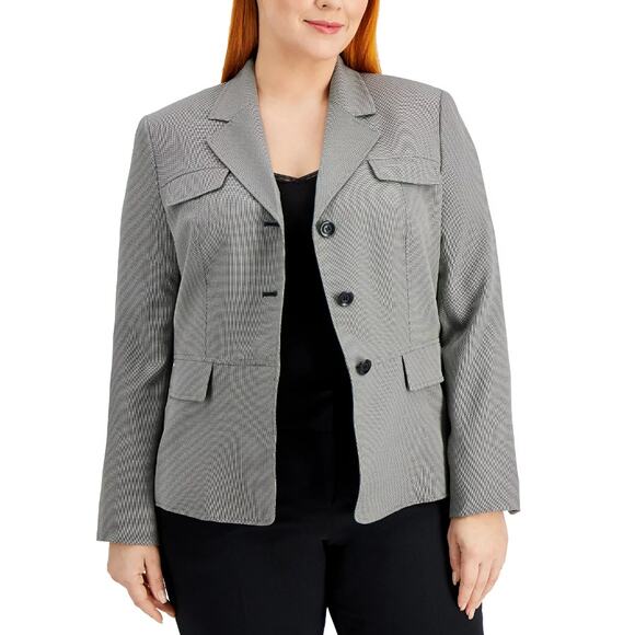 Le Suit Women's Flap-Pocket Button Front Suit Jacket Black/White Size 14 NWT - Picture 1 of 15